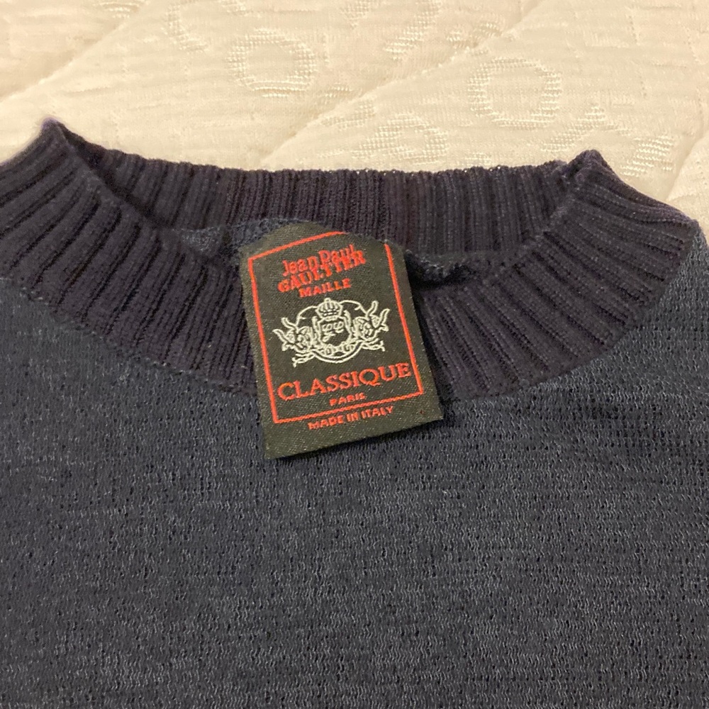 Jean Paul Gaultier woman’s Dark Blue semi – sheer wool Crewneck Sweater